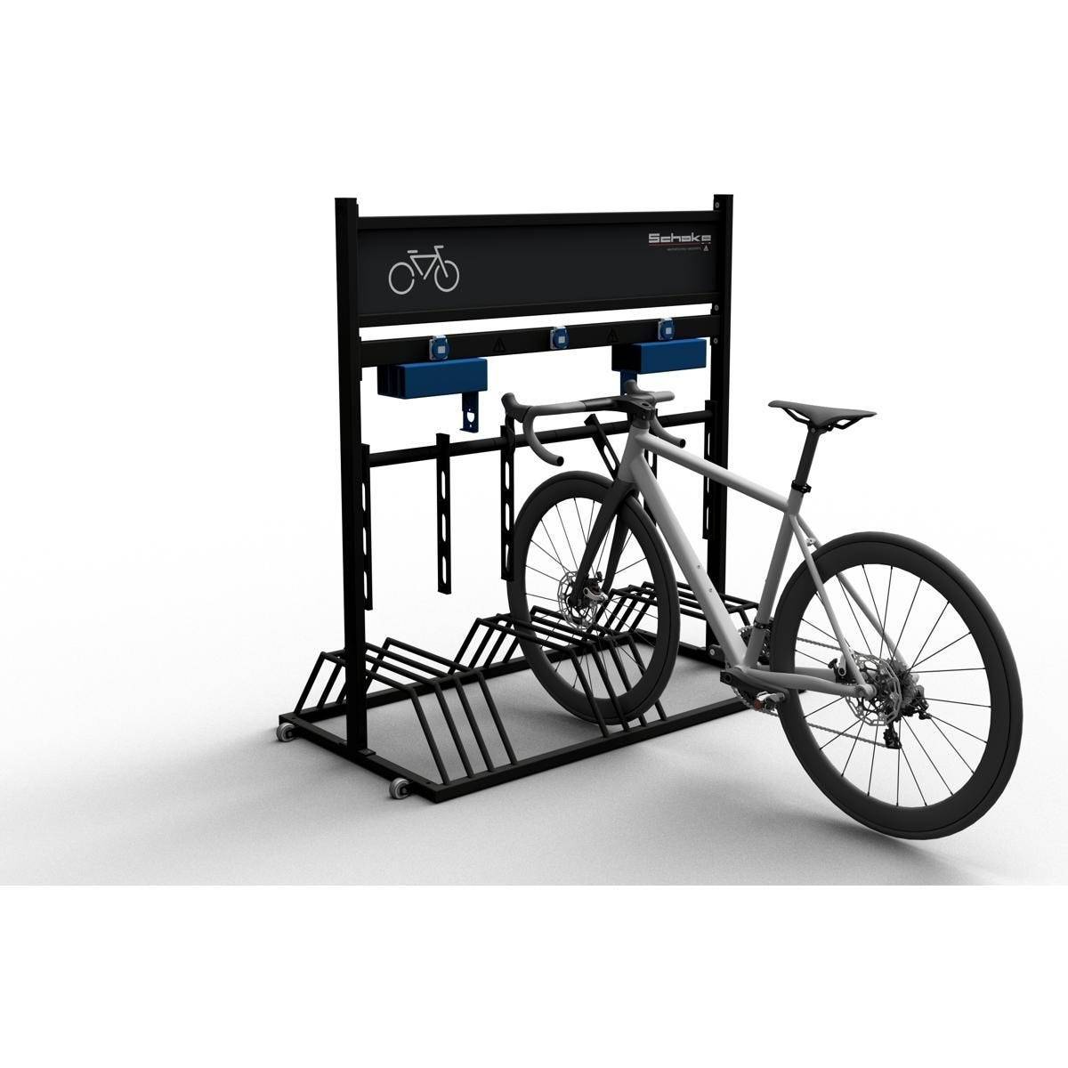 E-Bike Ständer mobil, mit Werbeschild, Halter schwenkbar, 3 Steckdosen IP54, 1300mm, Tiefschwarz-1