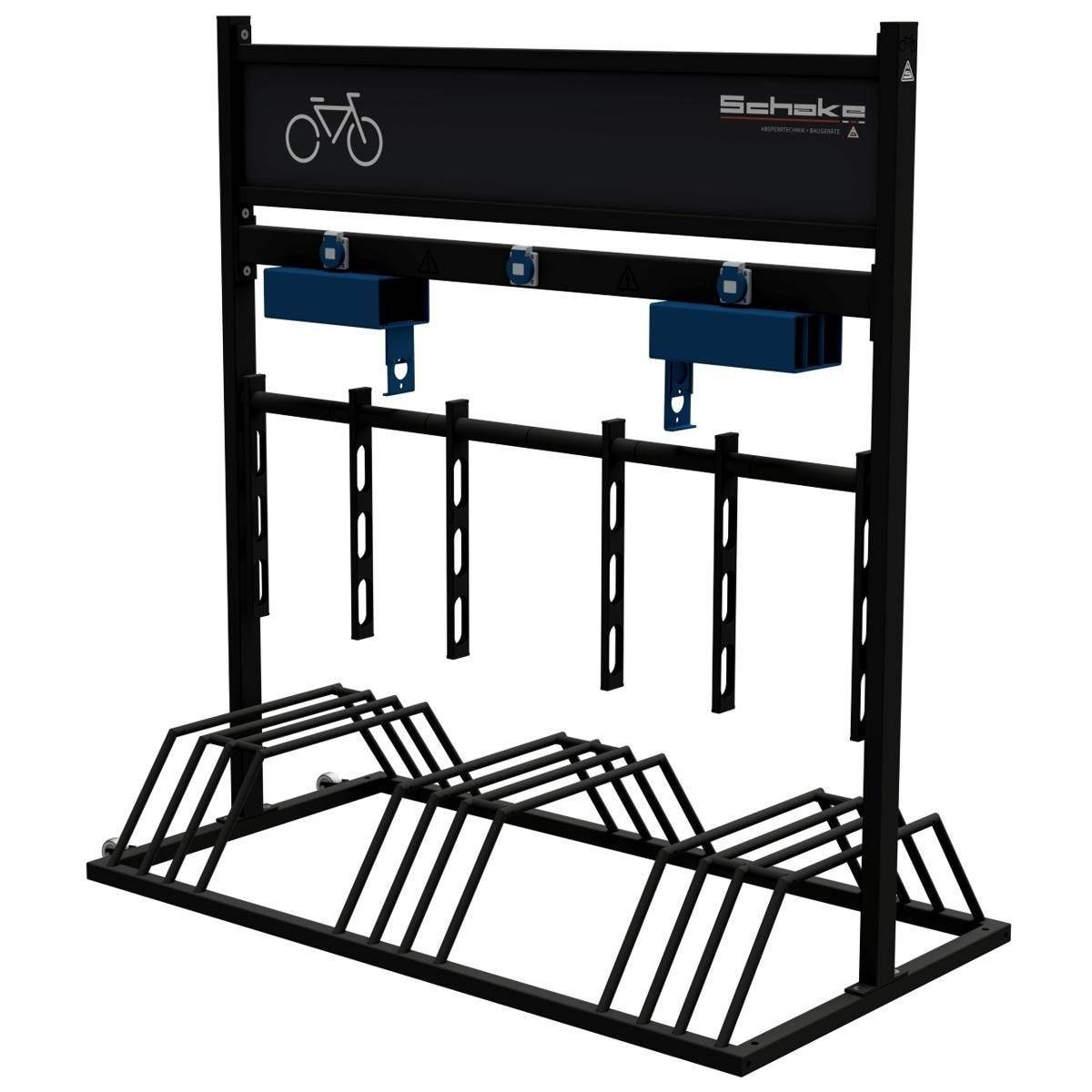 E-Bike Ständer mobil, mit Werbeschild, Halter schwenkbar, 3 Steckdosen IP54, 1300mm, Tiefschwarz-2