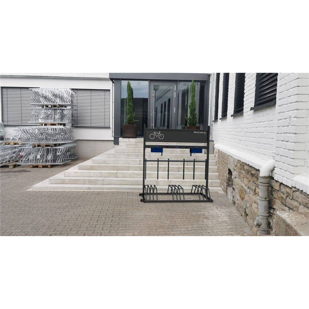 E-Bike Ständer mobil, mit Werbeschild, Halter schwenkbar, 3 Steckdosen IP54, 1300mm, Tiefschwarz-3
