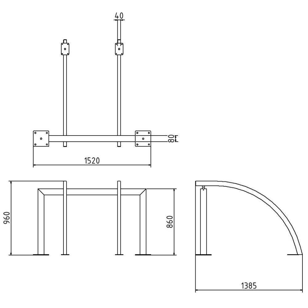 Anlehnbügel-Set, 2 Stellplätze, Vierkant-Rahmen + 2 aufschraubbare Anlehnbügel, 1400 mm, Aufdübeln-4