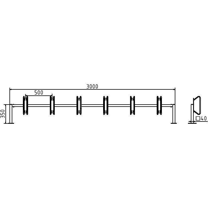 Reihenparker zum Aufdübeln, Länge 3100 mm, 6 Stellplätze, gerade 90°, verzinkt-3