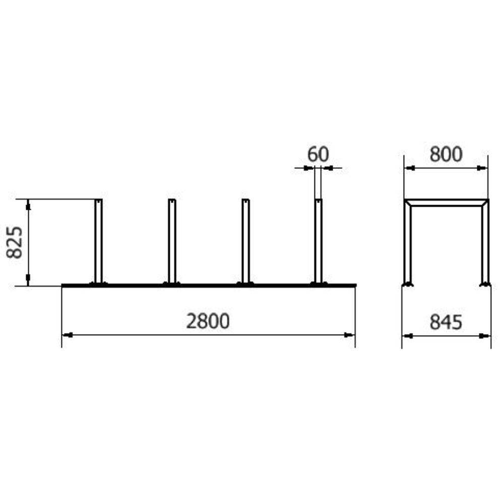 Anlehnbügel Schienensystem, 4 Bügel Stahlrohr 60x60 mm, 2800x800mm (LxB), zum Aufschrauben, grau-1
