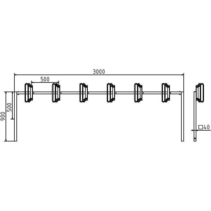 Reihenparker zum Einbetonieren, Länge 3100 mm, 6 Stellplätze, links/rechts 45°, verzinkt-4