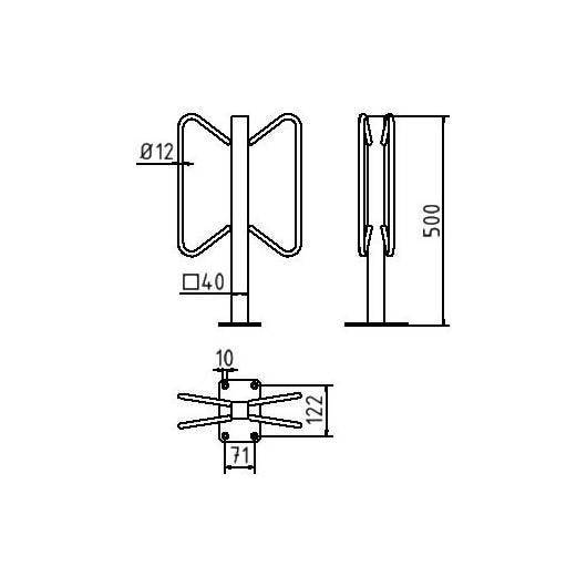 Einzelparker, zum Aufdübeln, Standrohr 40x40mm, Bügel 12mm Rundstahl, Höhe 500mm, zweiseitig-4