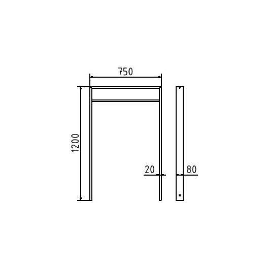 Anlehnbügel, 750mm, Querholm eng, Einbetonieren, 800mm Überflur Vierkantrohr 80x20mm, Eisenglimmer-3