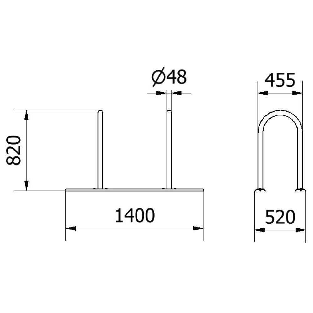 Anlehnbügel Schienensystem, 2 Bügel Rundrohr Ø48 mm, 1400x460mm (LxB), zum Aufschrauben, grau-2