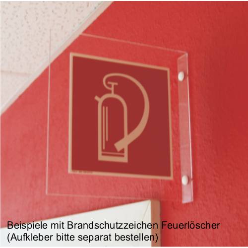 Schilderträger, Fahnenschild für Wandmontage, Acrylglas, transparent, 200 x 200 mm, 2 x gebohrt-2