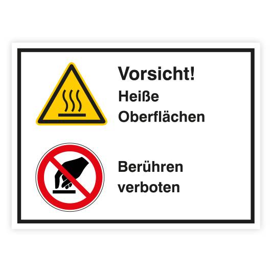 Kombischild, Vorsicht! Heiße Oberfl., Berühren verboten, ISO7010, Kunststoff, 200 x 150 mm-0