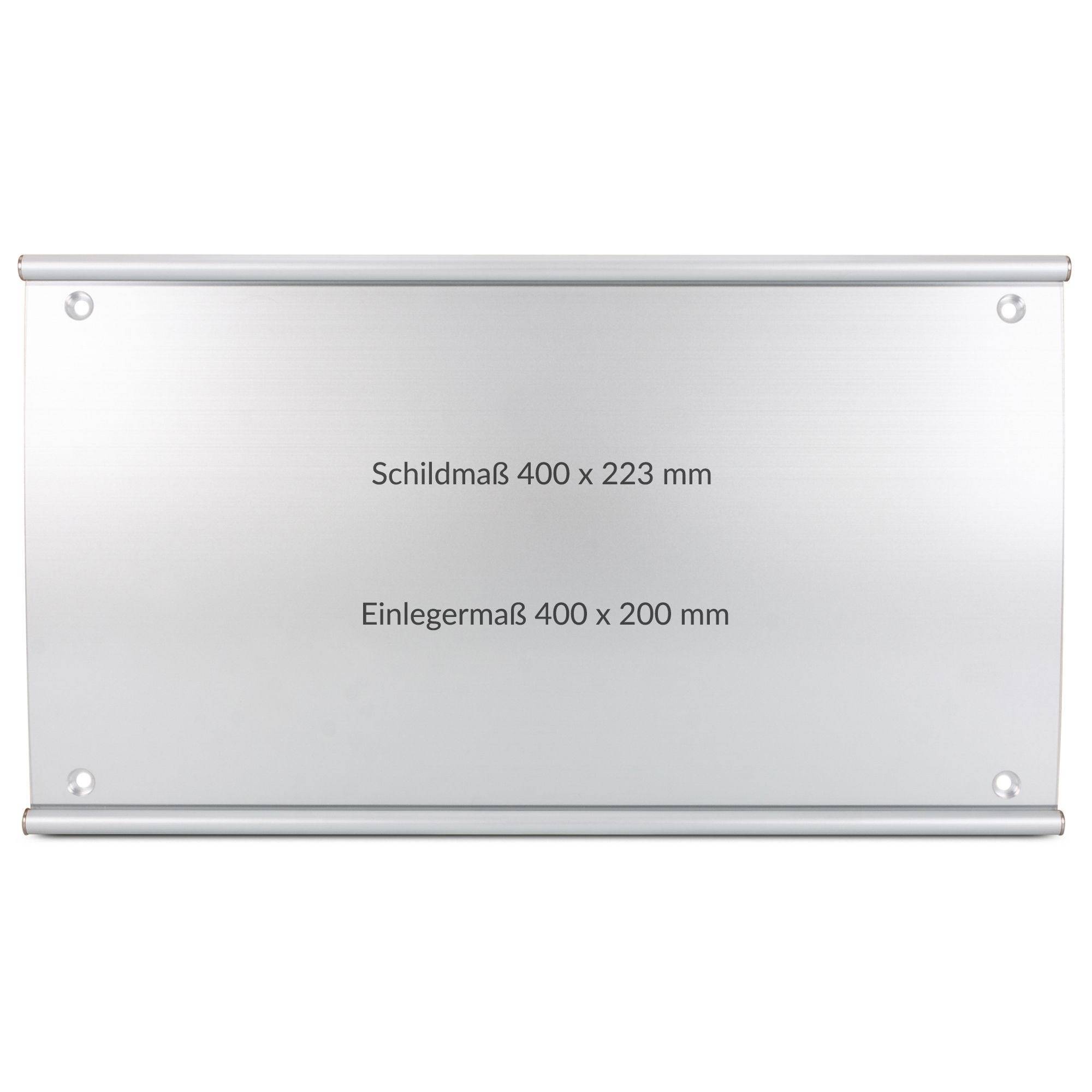 Infoschild PRIMUS mit Abdeckscheibe, Querformat aus Aluminium, silber eloxiert, 400 x 223 mm-1
