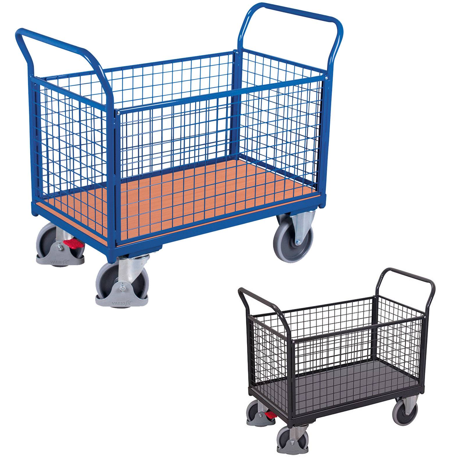 VARIOfit Vierwandwagen mit Drahtgitter 850x450mm Enzianblau RAL 5016-3