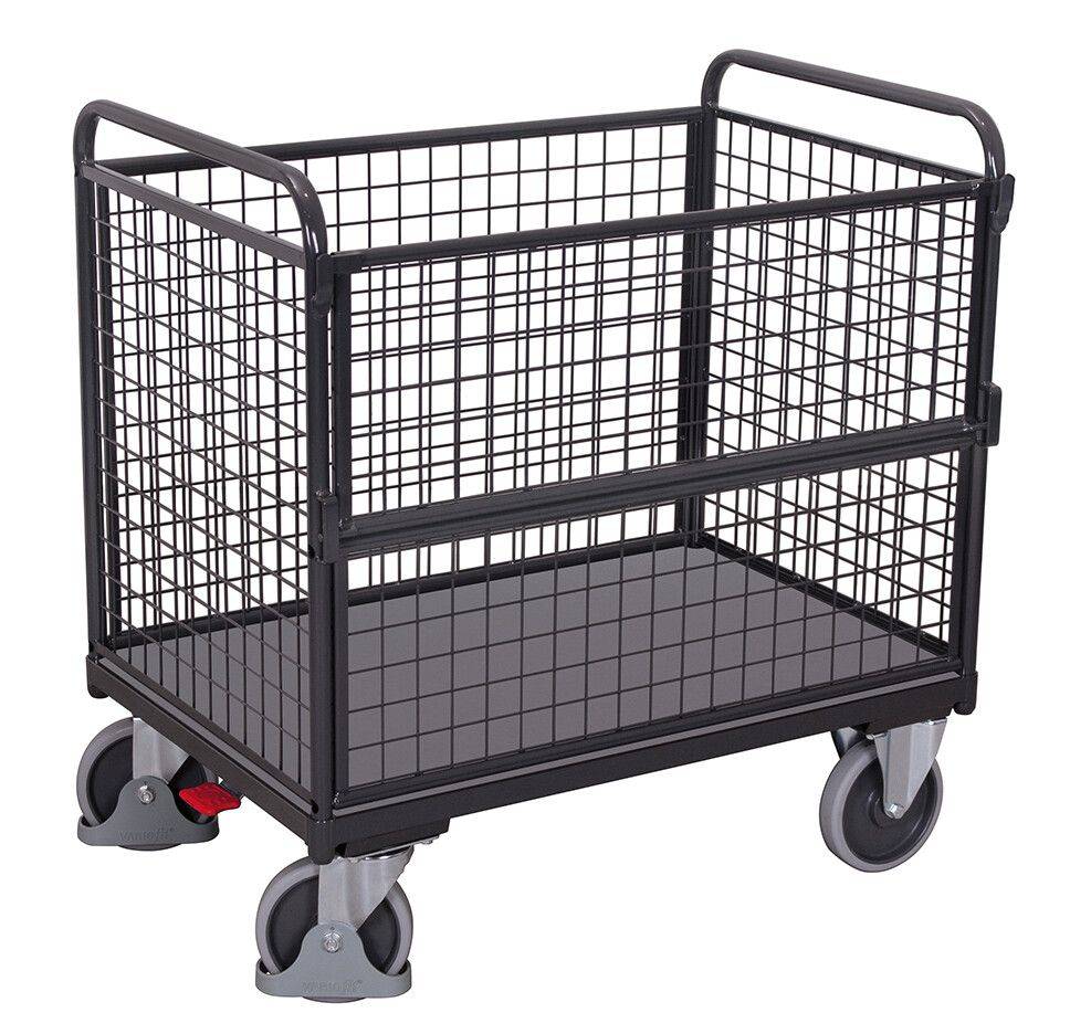 VARIOfit Drahtkastenwagen mit halb abklappbarer Längswand 1000x650mm Anthrazitgrau RAL 7016-0