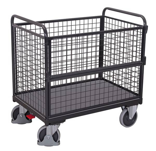 VARIOfit Drahtkastenwagen mit halb abklappbarer Längswand 1000x650mm Anthrazitgrau RAL 7016