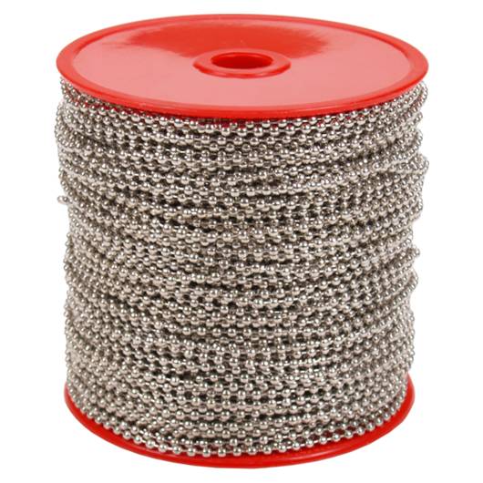 Kugelkette als Meterware, ohne Verschluss, Stahl, vernickelt, Kugel-Ø = 2,4 mm, 100 m auf Rolle