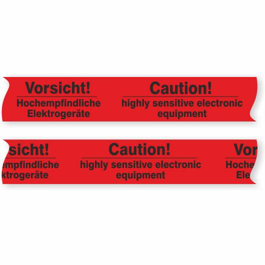 PVC-Paketband - Vorsicht! Hochempfindliche Elektrogeräte -, 50 mm x 66 m, rot / schwarz-0