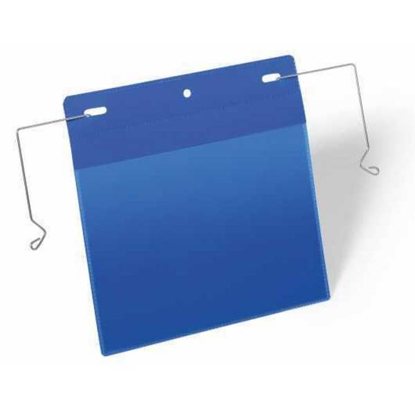 Drahtbügeltasche, DIN A5, quer, mit Regenschutz, blau, Vorderseite: transparent, 223 x 218 mm