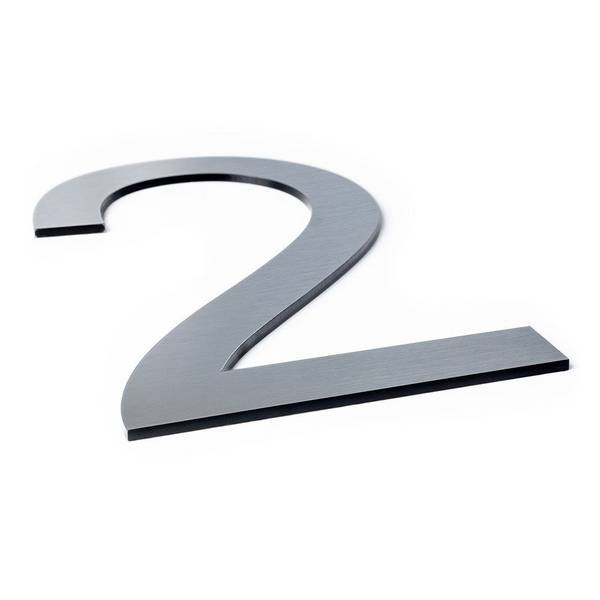 Acrylziffer 2, Oberfläche silber gebürstet, schwarz, 3 mm, Versalh. = 70 mm, selbstklebend