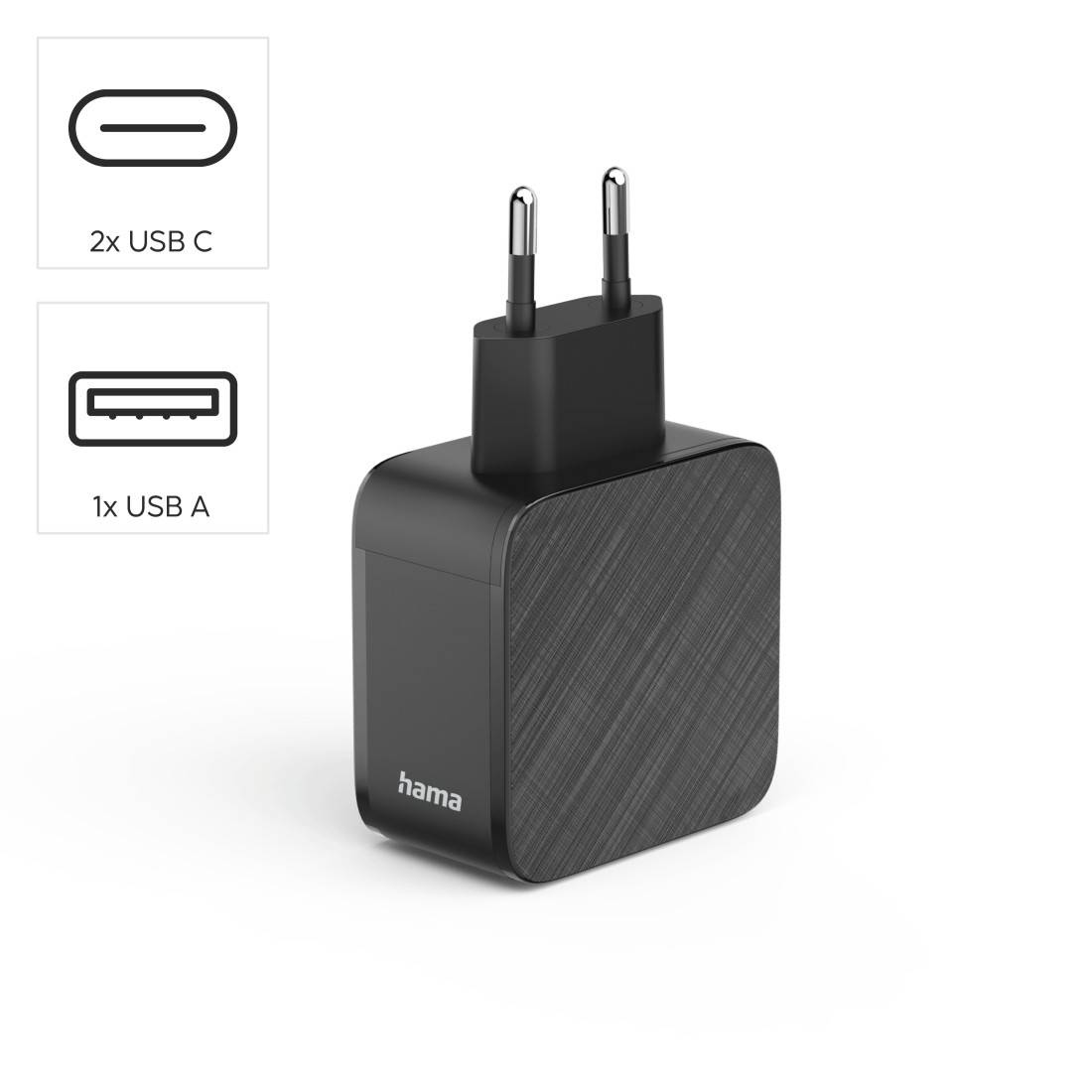 hama 00201961 Schnellladegerät, 2x USB-C PD, 1x USB-A QC, 65 W, Schwarz-1