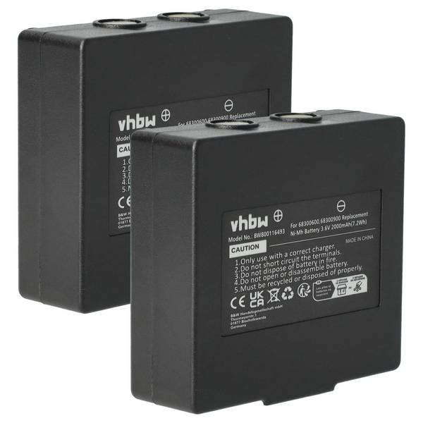vhbw 2x Akku Ersatz für Hetronic 900 | 68300900, 68300600, HE900 für Industrie-Funkfernsteuerung Fernbedienung (2000 mAh