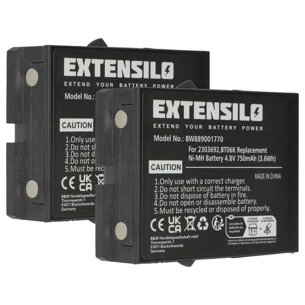 EXTENSILO 2x Akku Ersatz für Ikusi BT06K | 2303692 für Industrie-Funkfernsteuerung Fernbedienung (750 mAh, 4,8 V, NiMH)