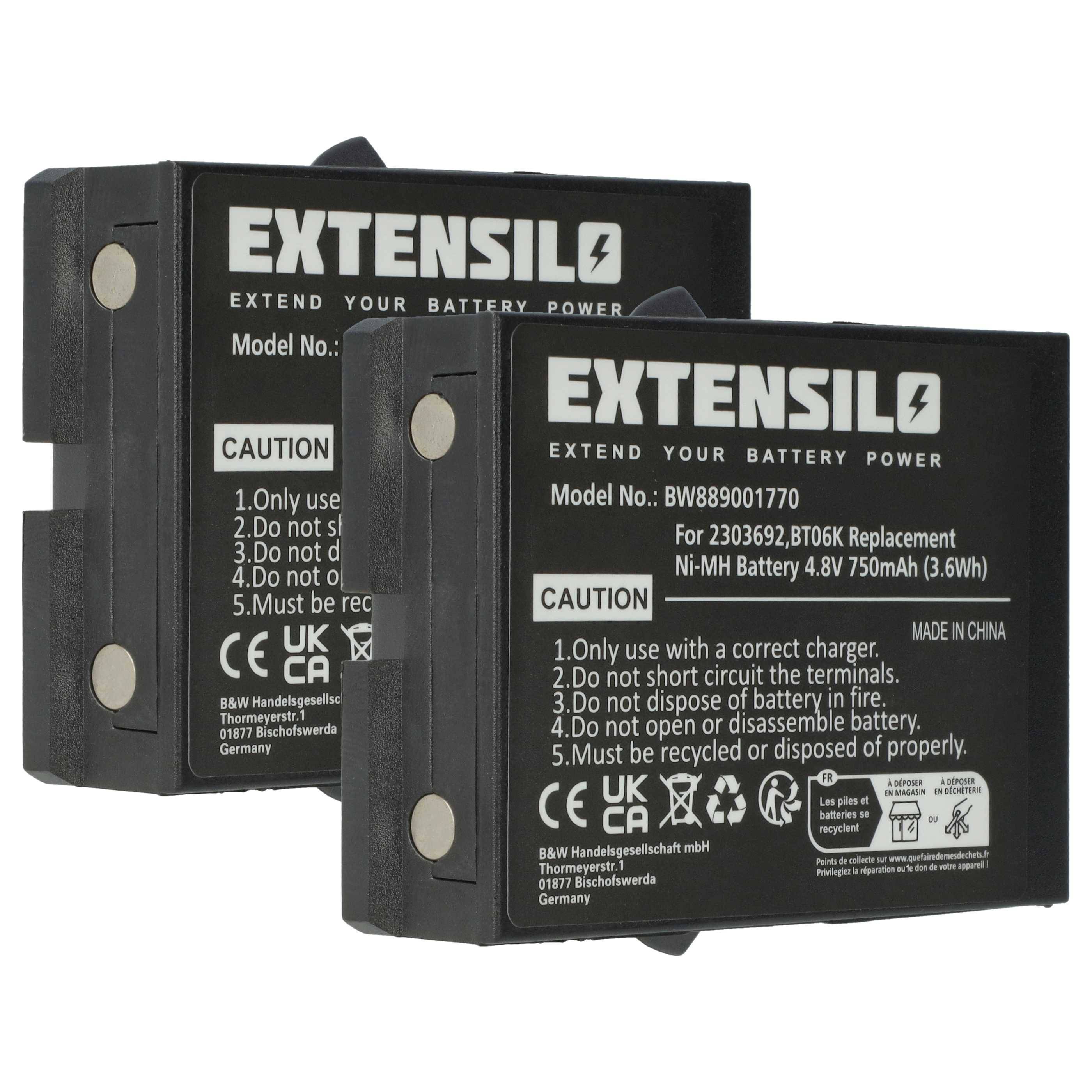EXTENSILO 2x Akku Ersatz für Danfoss BT06K | 2303692 für Industrie-Funkfernsteuerung Fernbedienung (750 mAh, 4,8 V-0