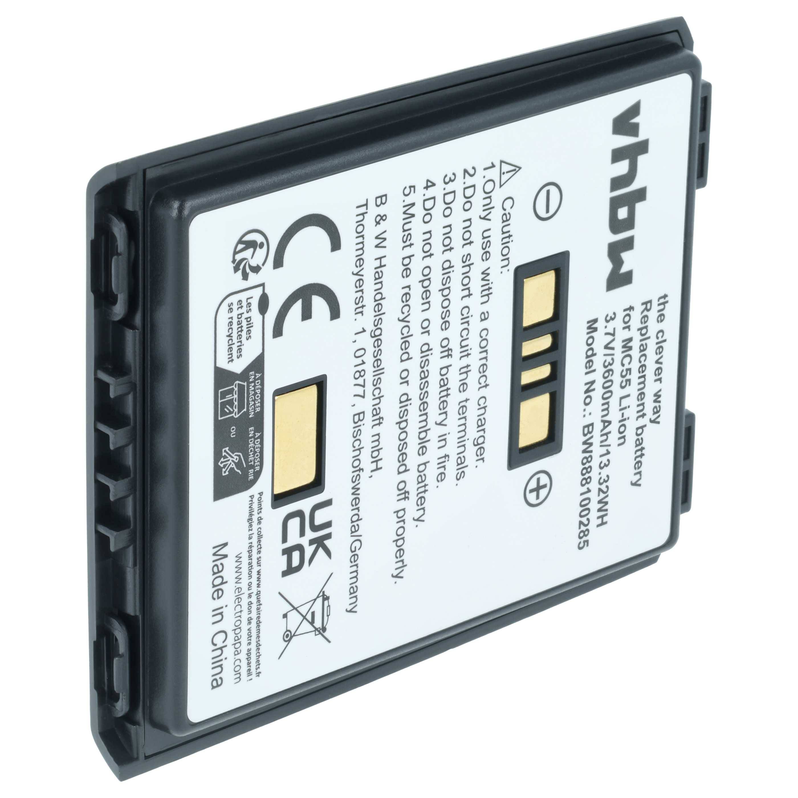 vhbw Akku Ersatz für Symbol BTRY-MC55EAB02 | 82-111094-01, U60493 für Mobilcomputer PDA Scanner (3600 mAh, 3,7 V-0