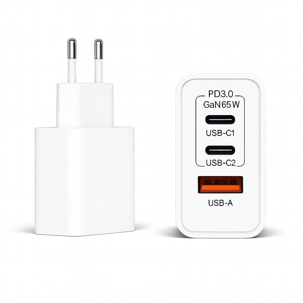 65W USB-C & USB-A Schnellladegerät – Kompakter Ladeadapter für MacBook, Laptop, Smartphone & Tablet – Weiß