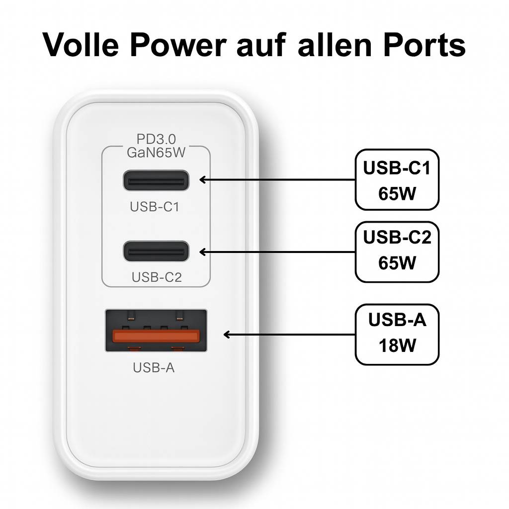 65W USB-C & USB-A Schnellladegerät – Kompakter Ladeadapter für MacBook, Laptop, Smartphone & Tablet – Weiß-3