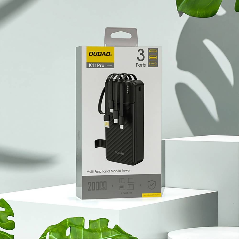 Dudao K11 Pro 20000mAh Powerbank integrierten Kabeln - Schwarz-3