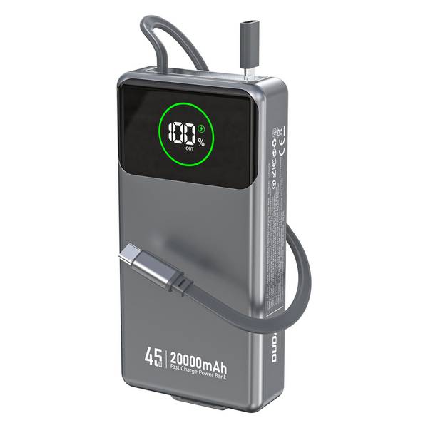 Dudao K31 Pro 45W 20000mAh Powerbank mit integriertem einziehbarem USB-C-Kabel - Grau