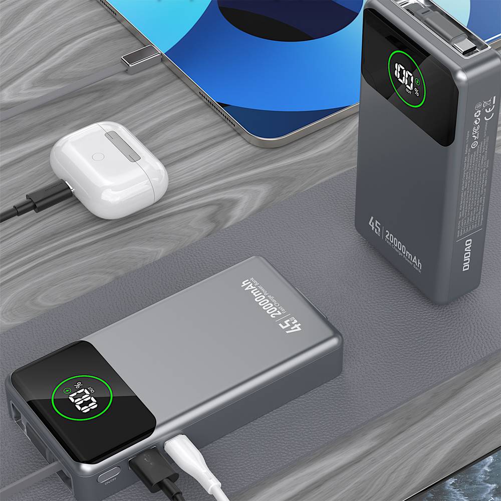 Dudao K31 Pro 45W 20000mAh Powerbank mit integriertem einziehbarem USB-C-Kabel - Grau-2