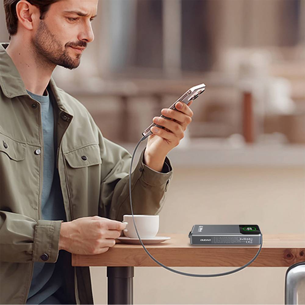 Dudao K31 Pro 45W 20000mAh Powerbank mit integriertem einziehbarem USB-C-Kabel - Grau-4