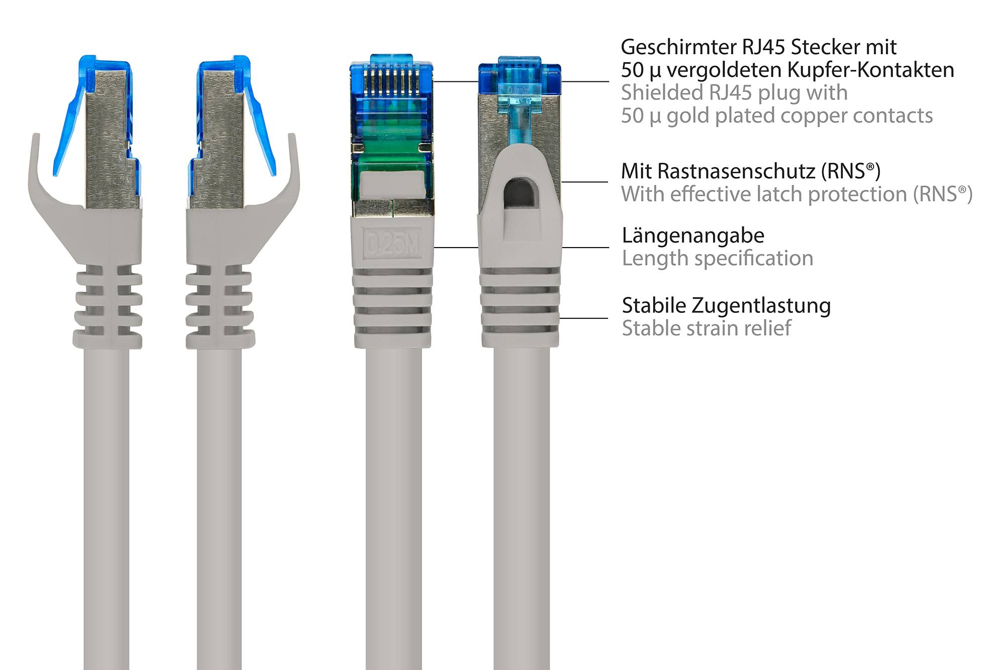 kabelmeister® Patchkabel SmartFLEX, Cat.6A, halogenfreier TPE-Mantel, UV-beständig, grau, 2m-3