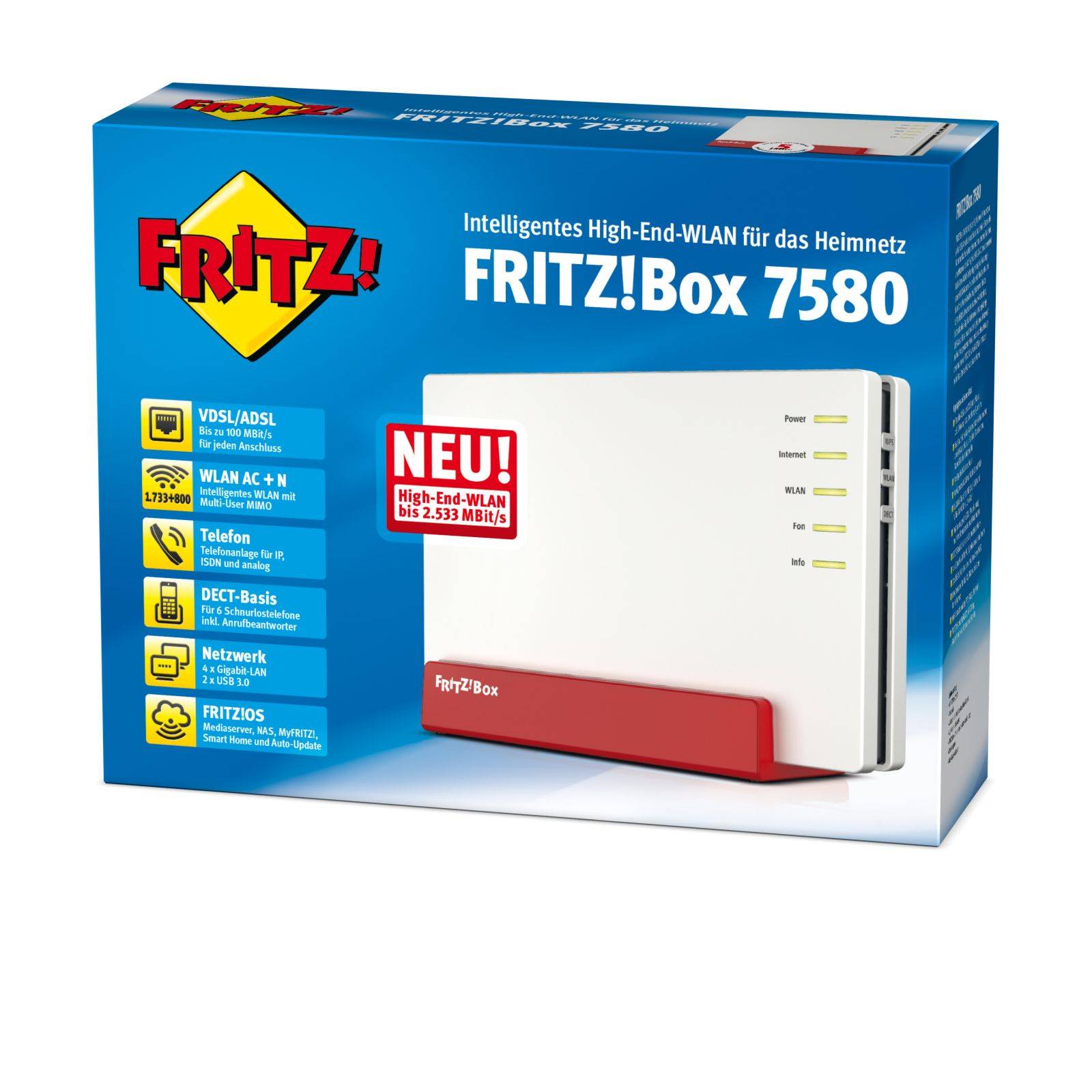 FRITZ! AVM FRITZ!Box 7580 - Wireless Router - DSL-Modem - 4-Port-Switch - 1GbE - Wi-Fi 5 - Dual-Band-1