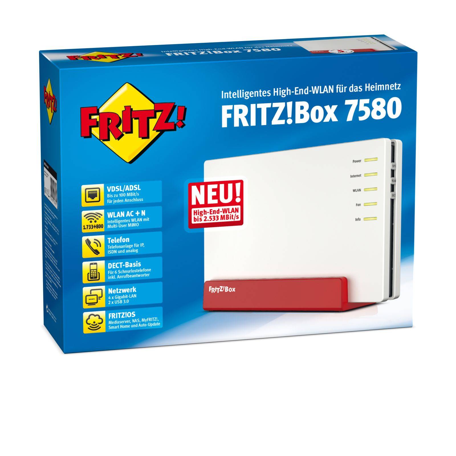 FRITZ! AVM FRITZ!Box 7580 - Wireless Router - DSL-Modem - 4-Port-Switch - 1GbE - Wi-Fi 5 - Dual-Band-2