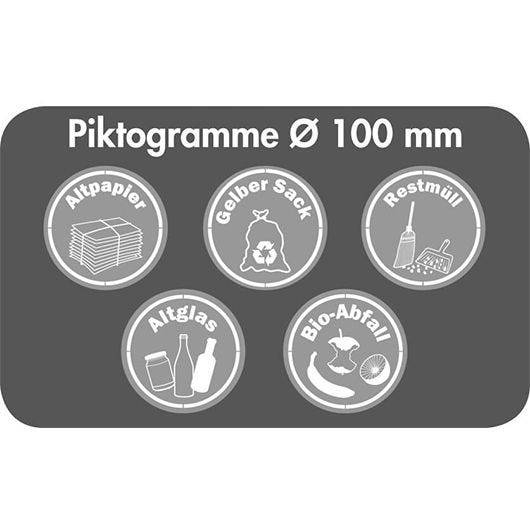 Stumpf Piktogramm-Set für Abfallbehälter, Ø 100 mm, weiß auf transparenter Folie, 5 Stück-0