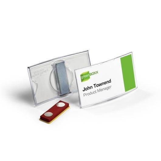 Namensschild gebogen, Kunststoff, transparent, mit Doppelmagnet, 75x40 mm-0