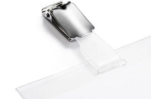 Namensschild mit Clip, Weichfolie, transparent, 90 x 60 mm-1