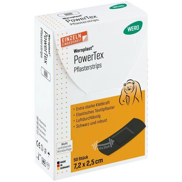 Weroplast® PowerTex Pflasterstrips 50 Stück einzeln eingesiegelt, je 7,2 x 2,5 cm