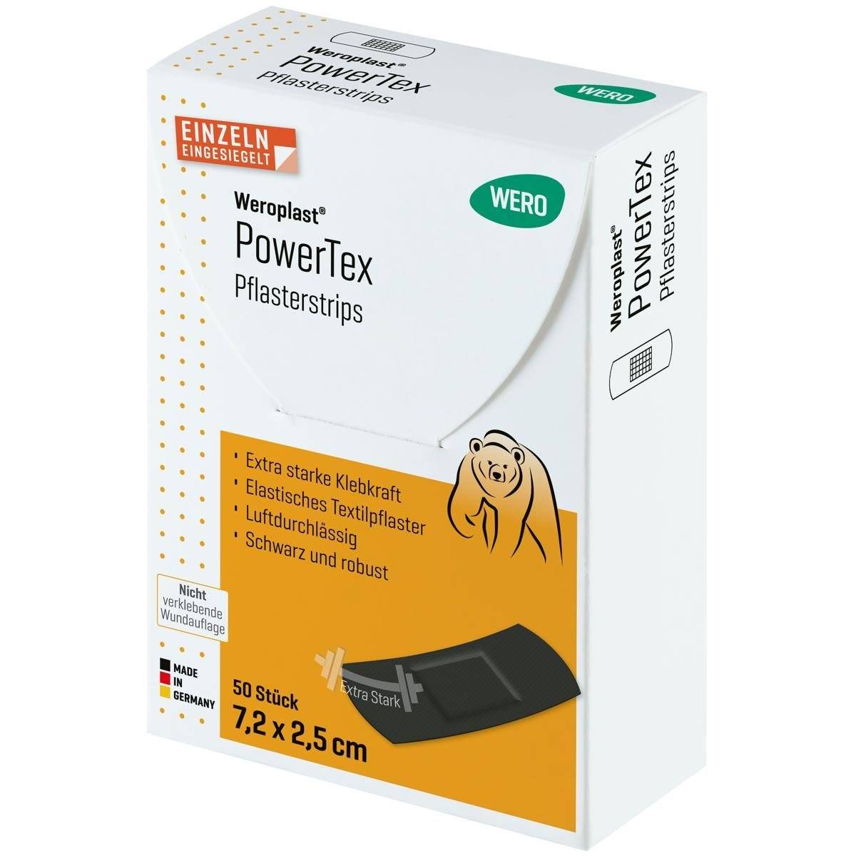 Weroplast® PowerTex Pflasterstrips 50 Stück einzeln eingesiegelt, je 7,2 x 2,5 cm-1