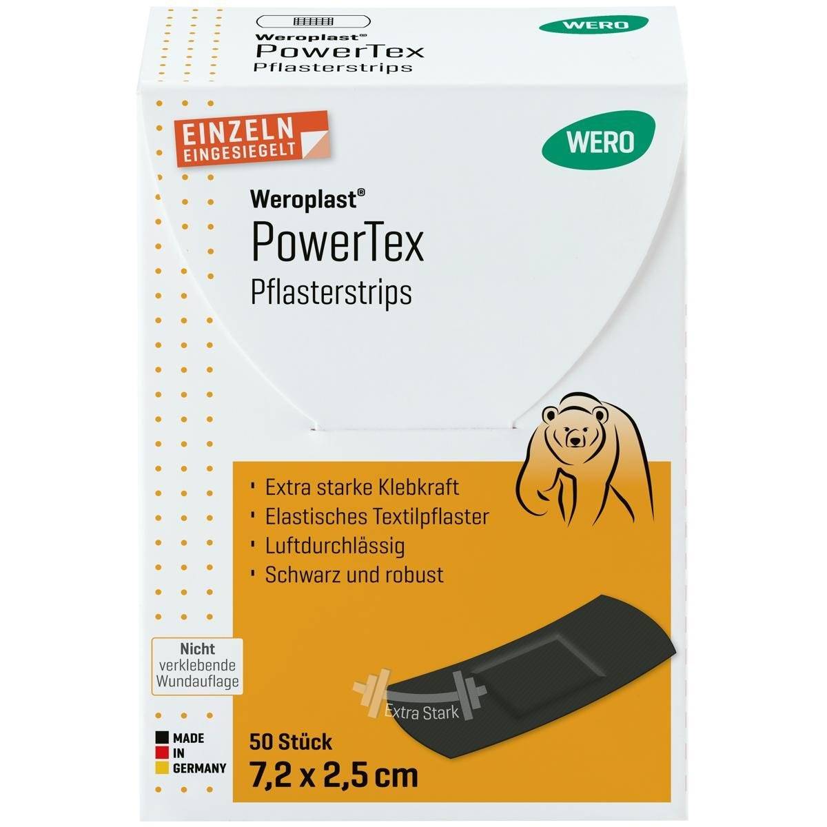 Weroplast® PowerTex Pflasterstrips 50 Stück einzeln eingesiegelt, je 7,2 x 2,5 cm-2