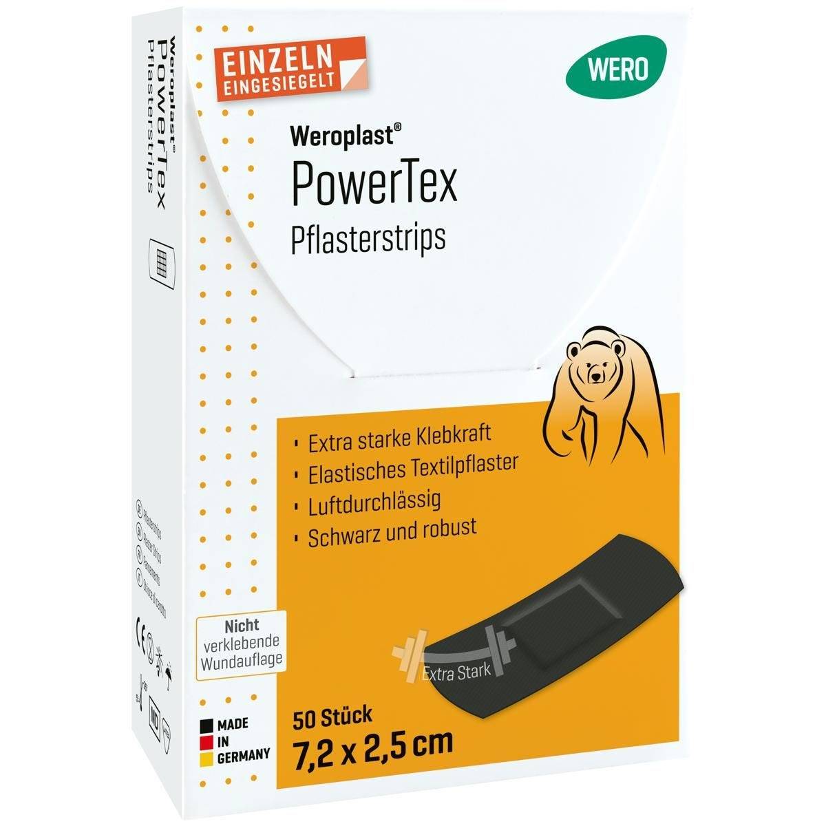 Weroplast® PowerTex Pflasterstrips 50 Stück einzeln eingesiegelt, je 7,2 x 2,5 cm-3