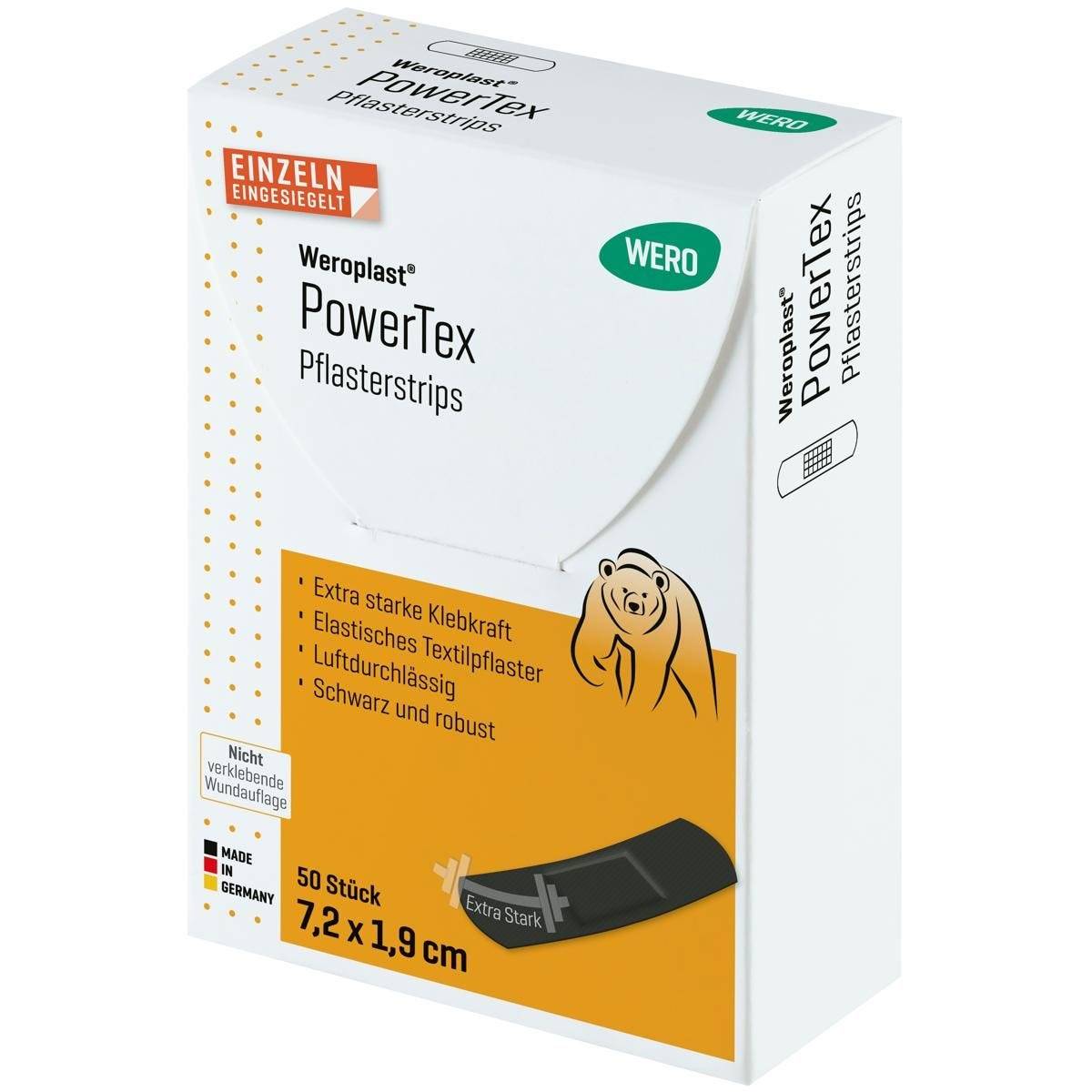 Weroplast® PowerTex Pflasterstrips 50 Stück einzeln eingesiegelt, je 7,2 x 1,9 cm-1
