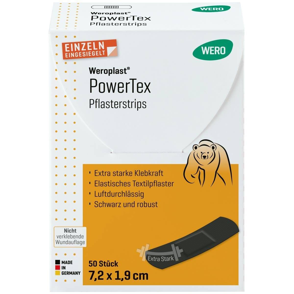 Weroplast® PowerTex Pflasterstrips 50 Stück einzeln eingesiegelt, je 7,2 x 1,9 cm-2
