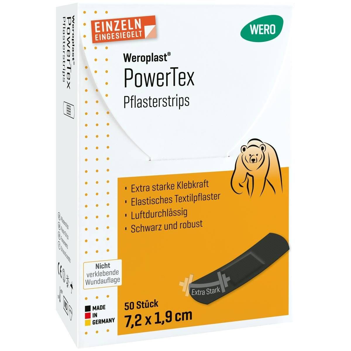 Weroplast® PowerTex Pflasterstrips 50 Stück einzeln eingesiegelt, je 7,2 x 1,9 cm-3
