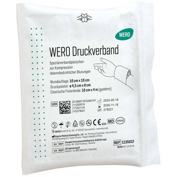 WERO Druckverband steril, gebrauchsfertig mit Wundauflage 10x10cm