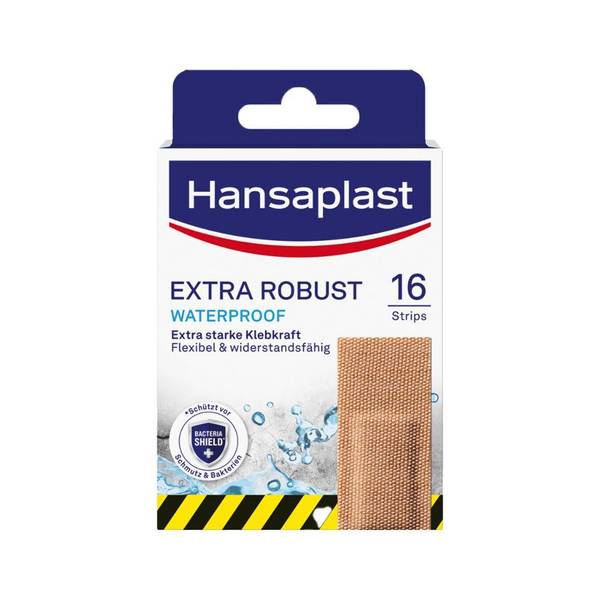 Hansaplast Extra Robust Pflasterstrips waterproof, 16 Stück á 2,6 x 7,6 cm