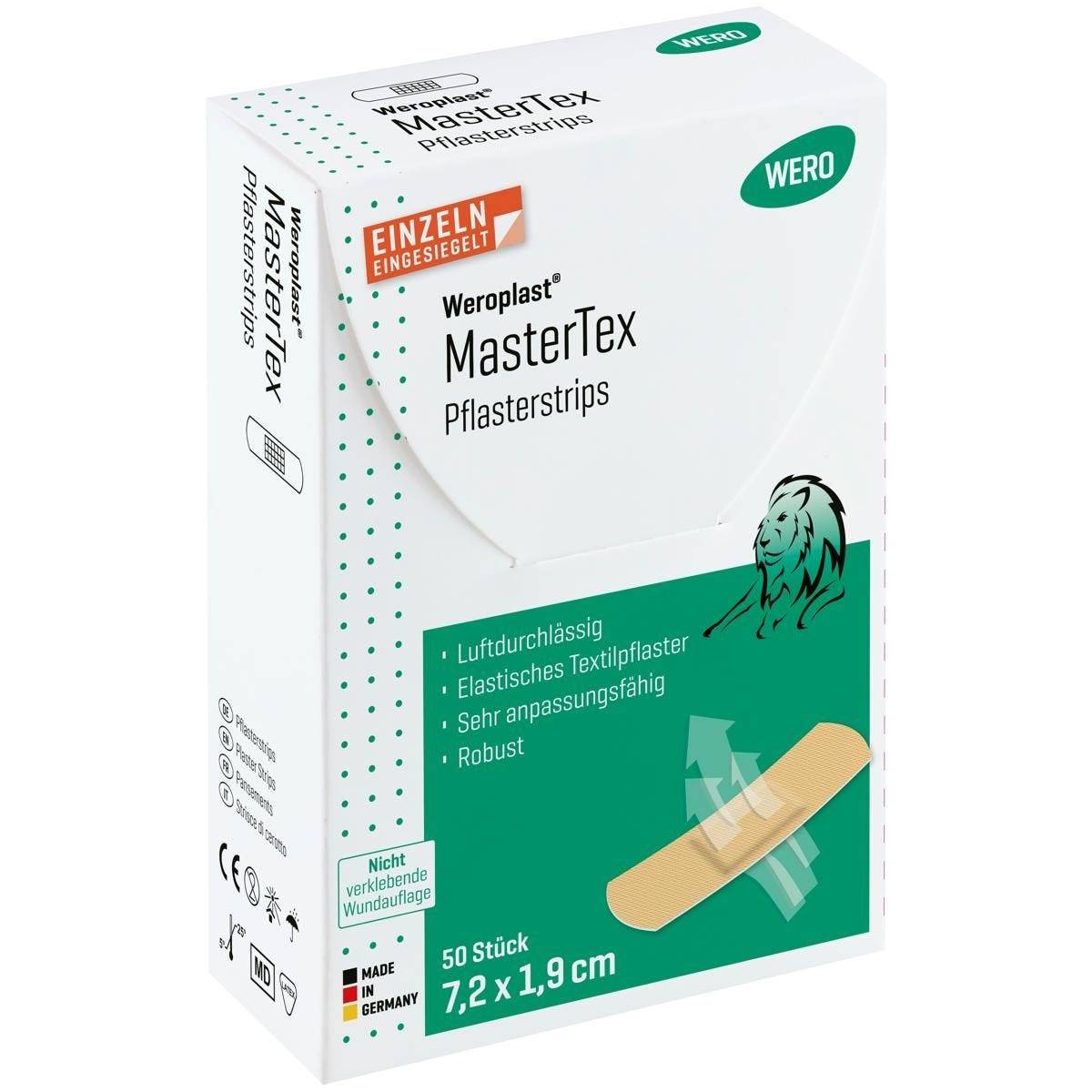 Weroplast® MasterTex Pflasterstrips, 50 Stück einzeln eingesiegelt, 7,2 x 1,9 cm-0