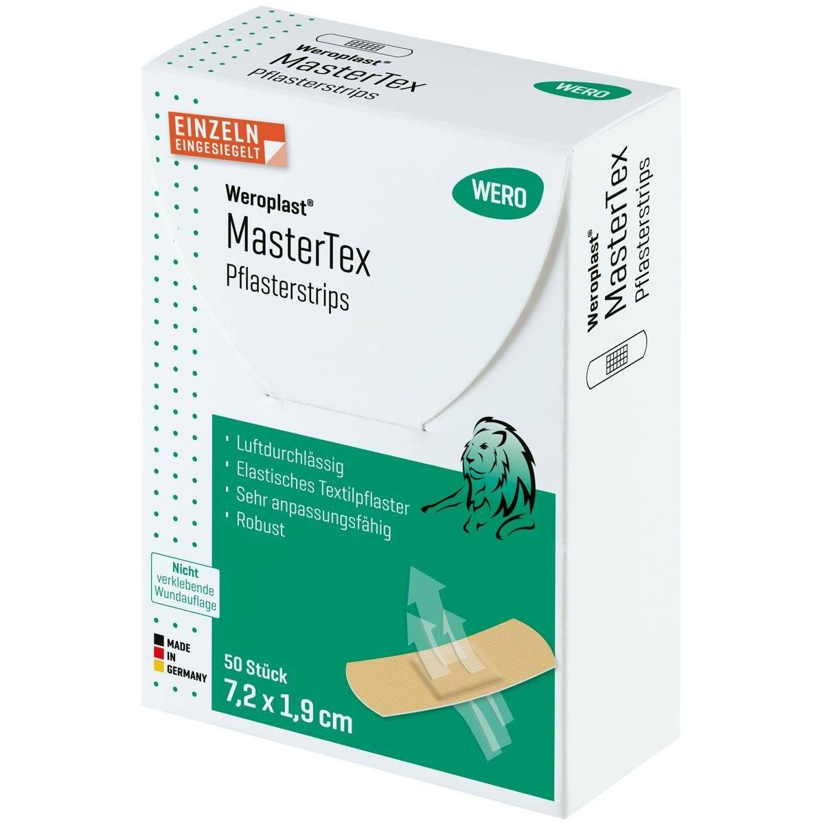 Weroplast® MasterTex Pflasterstrips, 50 Stück einzeln eingesiegelt, 7,2 x 1,9 cm-1