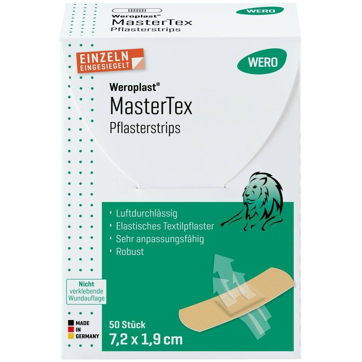 Weroplast® MasterTex Pflasterstrips, 50 Stück einzeln eingesiegelt, 7,2 x 1,9 cm-2