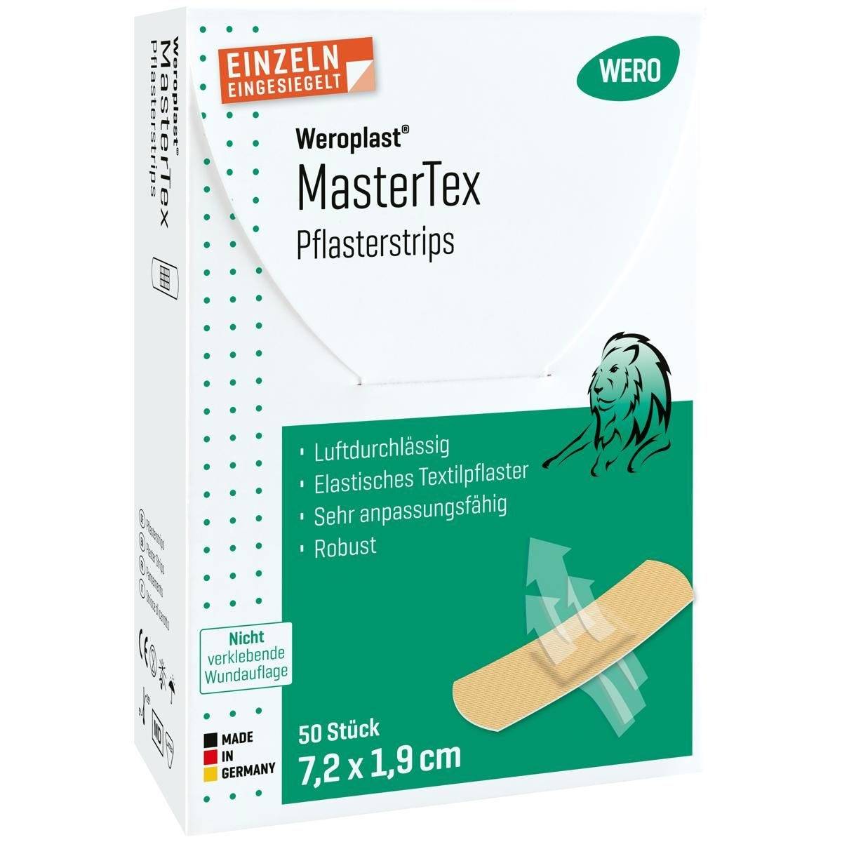 Weroplast® MasterTex Pflasterstrips, 50 Stück einzeln eingesiegelt, 7,2 x 1,9 cm-3